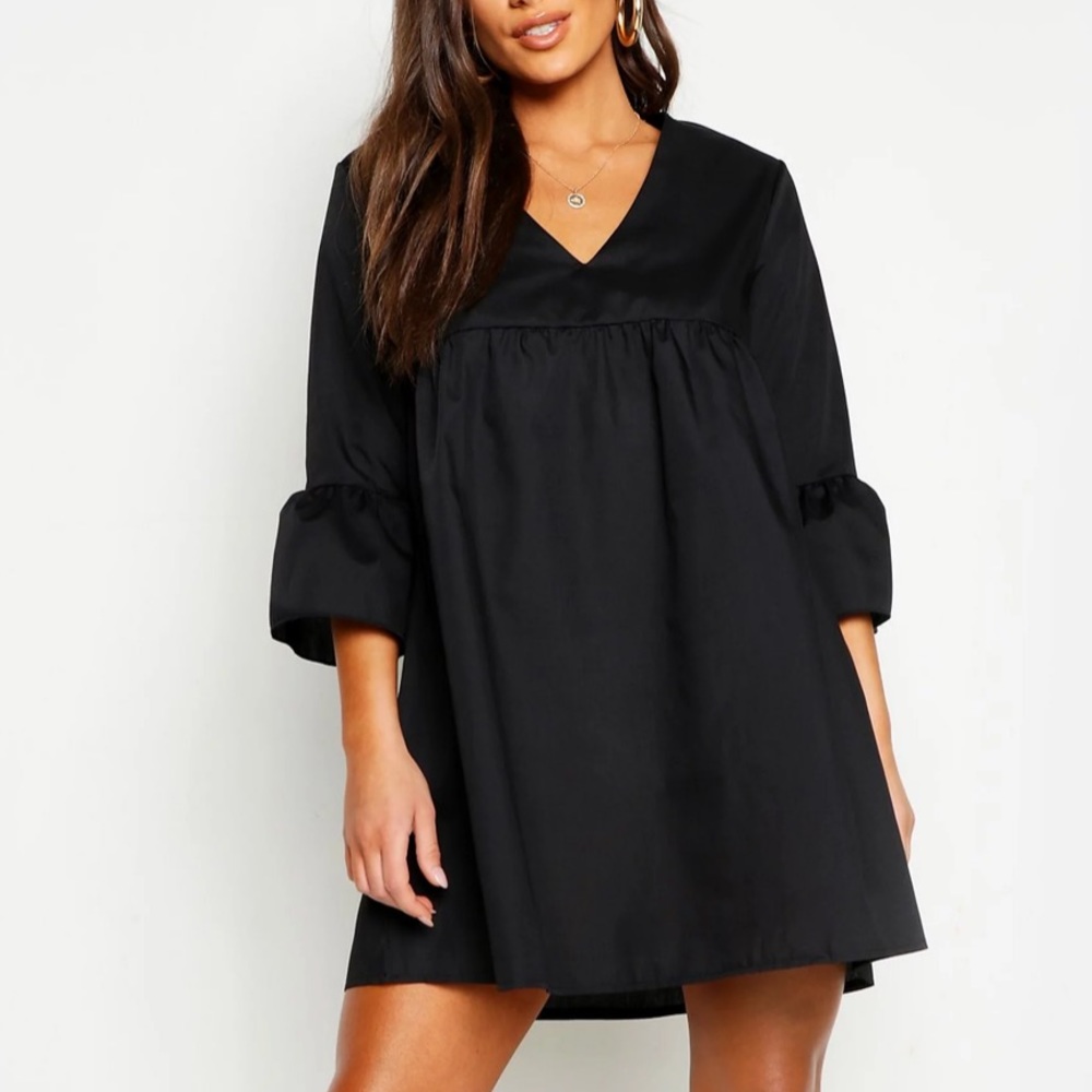 V Neck Flared Sleeve Smock Dress
